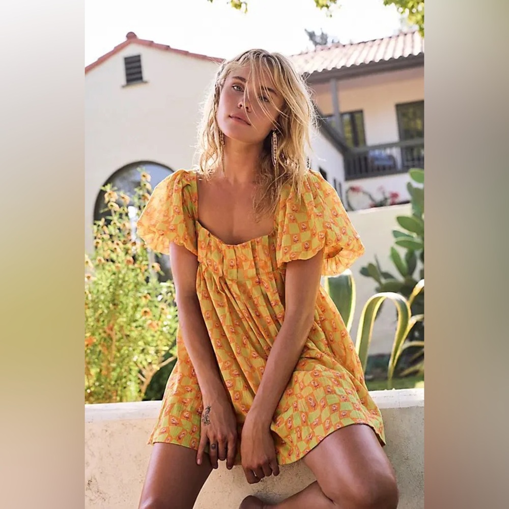 Free People Marina Mini Dress Printed Citrus Combo Size XS